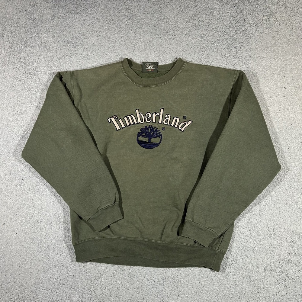 Vtg Timberland Tree Logo Olive Green Crewneck Sweatshirt Men's Large #3804